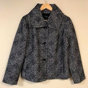 Talbots Black White Shimmer Glen Plaid Jacket Blazer Wool-Blend Pockets Size 20W